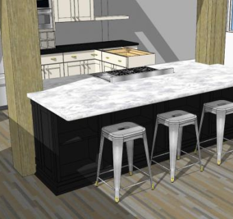 开放式室内大厨房SU模型下载_sketchup草图大师SKP模型