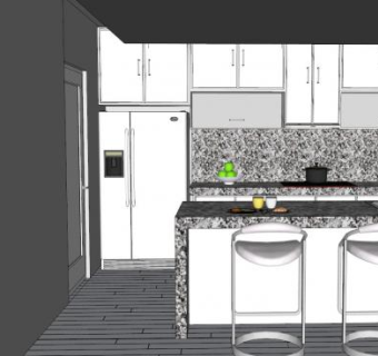 酒店公寓厨房装修SU模型下载_sketchup草图大师SKP模型
