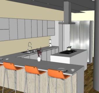 现代化L型大厨房SU模型下载_sketchup草图大师SKP模型