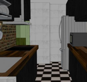 现代走廊室内厨房SU模型下载_sketchup草图大师SKP模型