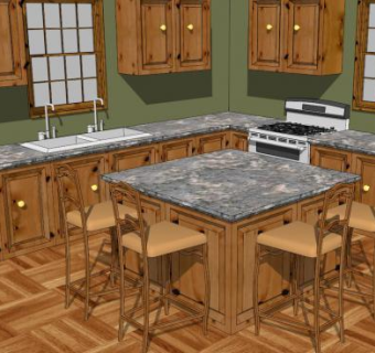 现代复古室内厨房装修SU模型下载_sketchup草图大师SKP模型