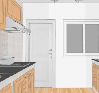 现代复古室内厨房SU模型下载_sketchup草图大师SKP模型