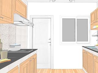 现代复古室内厨房SU模型下载_sketchup草图大师SKP模型