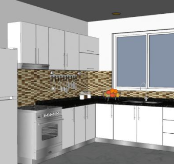 现代L型小厨房装修SU模型下载_sketchup草图大师SKP模型