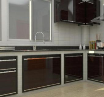 开放式红木L型大厨房SU模型下载_sketchup草图大师SKP模型