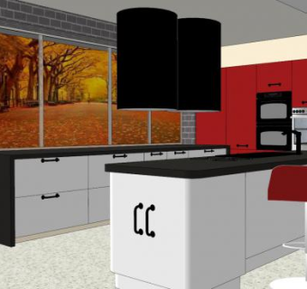 走廊式室内厨房SU模型下载_sketchup草图大师SKP模型