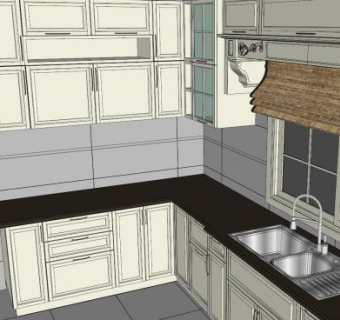 简欧风格室内L型厨房SU模型下载_sketchup草图大师SKP模型