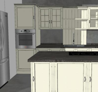 英式岛型厨房装修SU模型下载_sketchup草图大师SKP模型