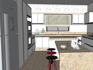 现代室内装修岛型厨房SU模型下载_sketchup草图大师SKP模型