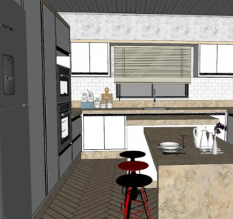 现代室内装修岛型厨房SU模型下载_sketchup草图大师SKP模型