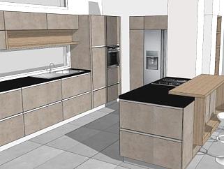 现代一字型厨房橱柜装修SU模型下载_sketchup草图大师SKP模型