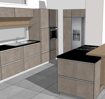 现代一字型厨房橱柜装修SU模型下载_sketchup草图大师SKP模型