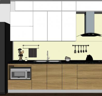 板式装修一字型厨房SU模型下载_sketchup草图大师SKP模型