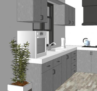 宜家白色小厨房SU模型下载_sketchup草图大师SKP模型