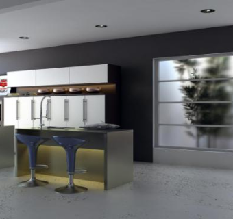 现代开放式厨房室内装修SU模型下载_sketchup草图大师SKP模型