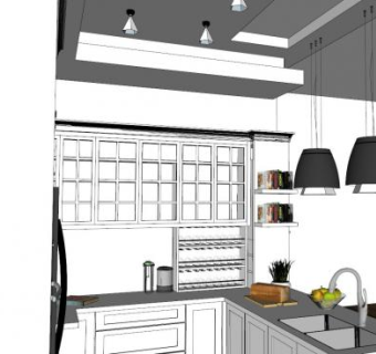 英伦风格白色厨房SU模型下载_sketchup草图大师SKP模型