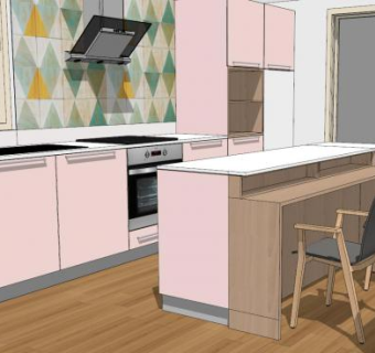现代粉红色厨房SU模型下载_sketchup草图大师SKP模型