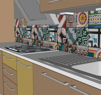 金色厨房室内家具装修SU模型下载_sketchup草图大师SKP模型