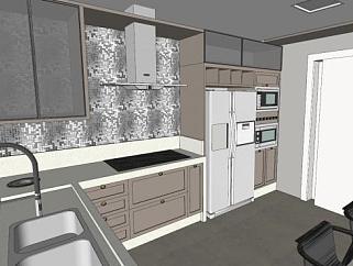 现代家具装修L型厨房SU模型下载_sketchup草图大师SKP模型