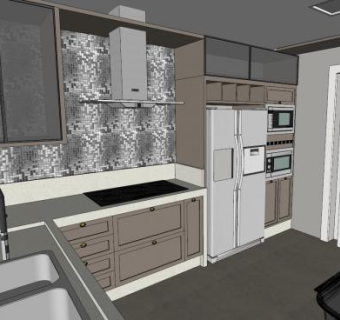 现代家具装修L型厨房SU模型下载_sketchup草图大师SKP模型