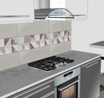 紫灰色厨房装修SU模型下载_sketchup草图大师SKP模型