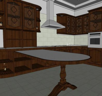 复古木制厨房装修SU模型下载_sketchup草图大师SKP模型