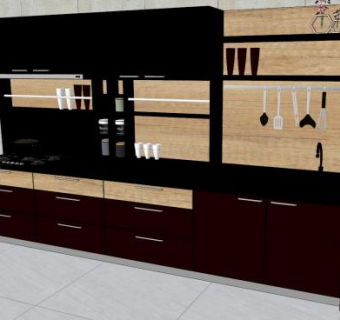 现代板式橱柜厨房SU模型下载_sketchup草图大师SKP模型