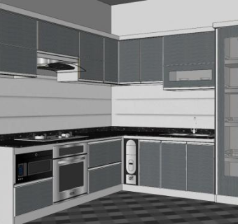 现代化厨房L型橱柜SU模型下载_sketchup草图大师SKP模型