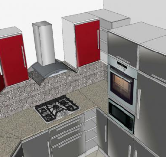 阿拉伯式红灰厨房SU模型下载_sketchup草图大师SKP模型