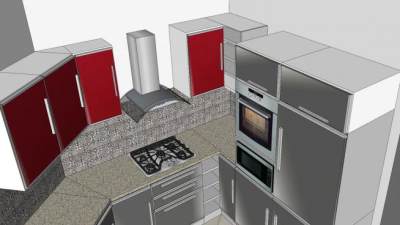 阿拉伯式红灰厨房SU模型下载_sketchup草图大师SKP模型