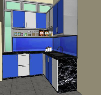 角落L型简约厨房SU模型下载_sketchup草图大师SKP模型