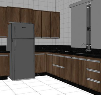 现代MDF木制厨房SU模型下载_sketchup草图大师SKP模型