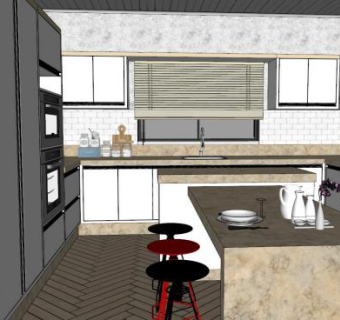 开放式岛型厨房装修SU模型下载_sketchup草图大师SKP模型