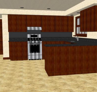 开放式室内U型厨房SU模型下载_sketchup草图大师SKP模型