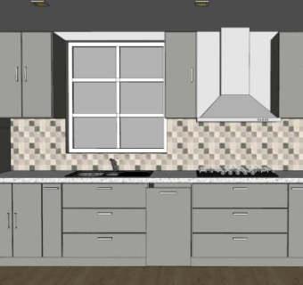 简约一字型灰色厨房SU模型下载_sketchup草图大师SKP模型
