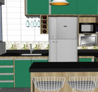 现代小型室内厨房装修SU模型下载_sketchup草图大师SKP模型