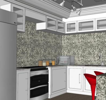 简欧室内岛型厨房SU模型下载_sketchup草图大师SKP模型