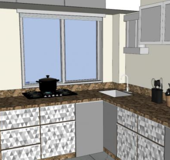 现代室内L型厨房家具装修SU模型下载_sketchup草图大师SKP模型