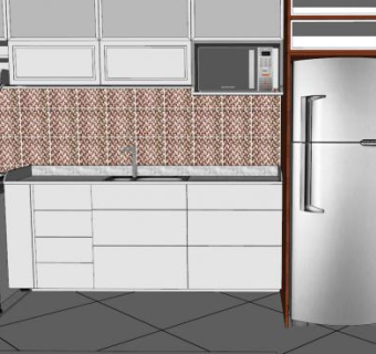 开放式一字型厨房SU模型下载_sketchup草图大师SKP模型