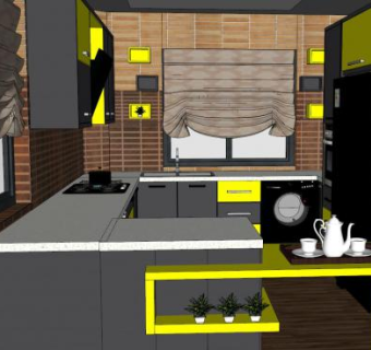 现代小型厨房橱柜装修SU模型下载_sketchup草图大师SKP模型