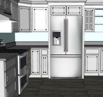 简欧室内U型厨房SU模型下载_sketchup草图大师SKP模型