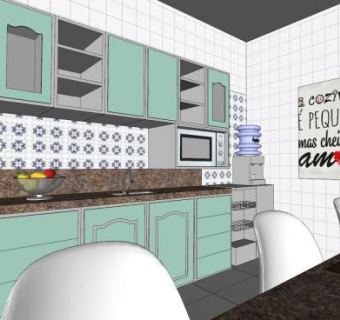 简约厨房餐桌装修SU模型下载_sketchup草图大师SKP模型