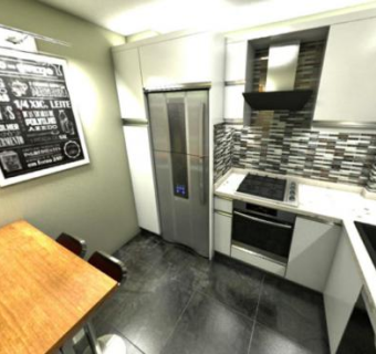 简约L型小厨房装修SU模型下载_sketchup草图大师SKP模型