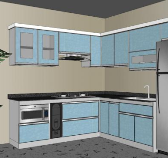 简约清新风格室内厨房SU模型下载_sketchup草图大师SKP模型