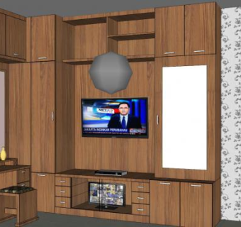 现代实木L型厨房SU模型下载_sketchup草图大师SKP模型