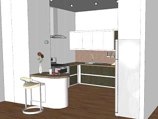 现代回型室内小厨房SU模型下载_sketchup草图大师SKP模型