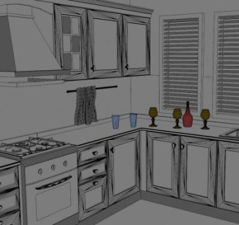 简欧厨房橱柜装修SU模型下载_sketchup草图大师SKP模型