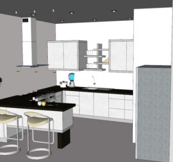 现代U型黑色厨房SU模型下载_sketchup草图大师SKP模型