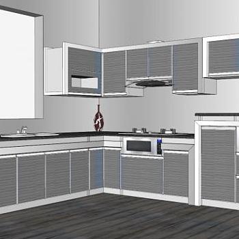 现代转角L型厨房装修SU模型下载_sketchup草图大师SKP模型