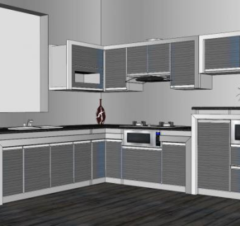 现代转角L型厨房装修SU模型下载_sketchup草图大师SKP模型